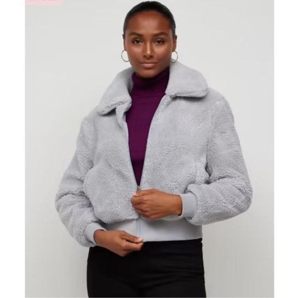 NEW YORK & Company Faux Fur Bomber Jacket Womens Large~ Grey   Reversible ~ New